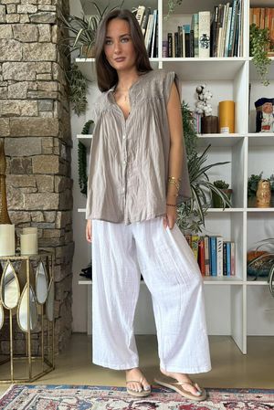 Elsie Pure Cotton Cap Sleeve Blouse Mocha